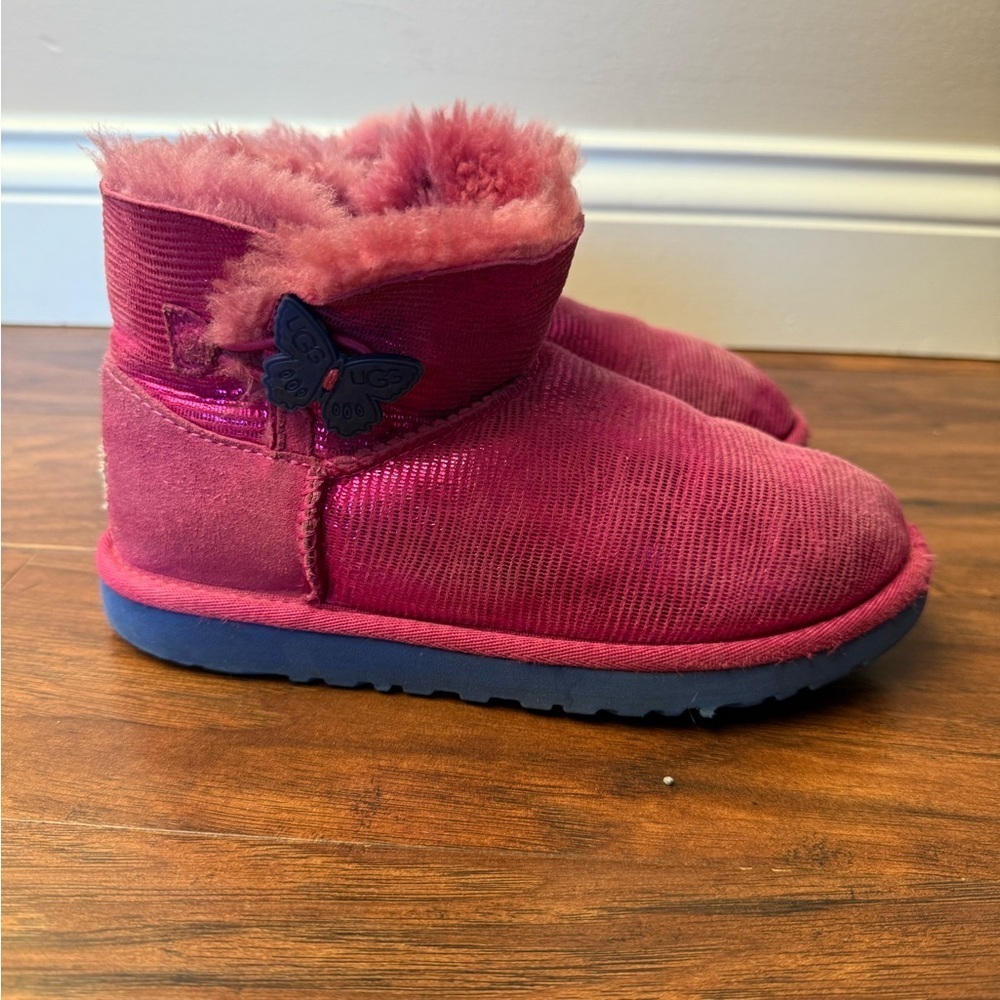 UGG Australia Mini Bailey Button Lizard Boot-Pink and Blue-Size 2 - Picture 6 of 14